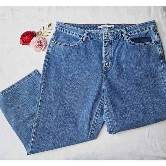 Vintage Y2K Tommy Hilfiger Button Fly Denim Jeans Cropped Short Capri Size 14 - Picture 6 of 16